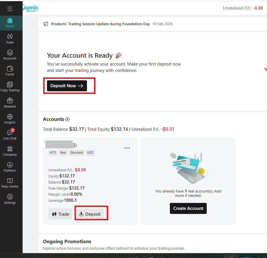 dupoin 入金ボーナス 入金ボタン