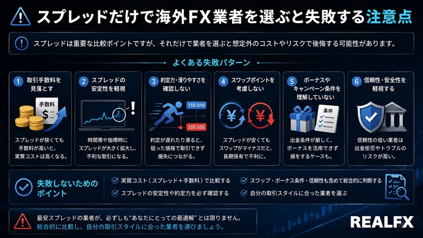 スプレッドで業者選ぶ際の注意点